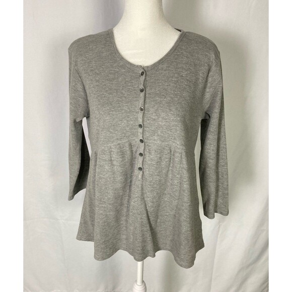 North Rivers Outfitters Sz Small Thermal Top Gray Half Button Shirt Babydoll - Picture 1 of 8
